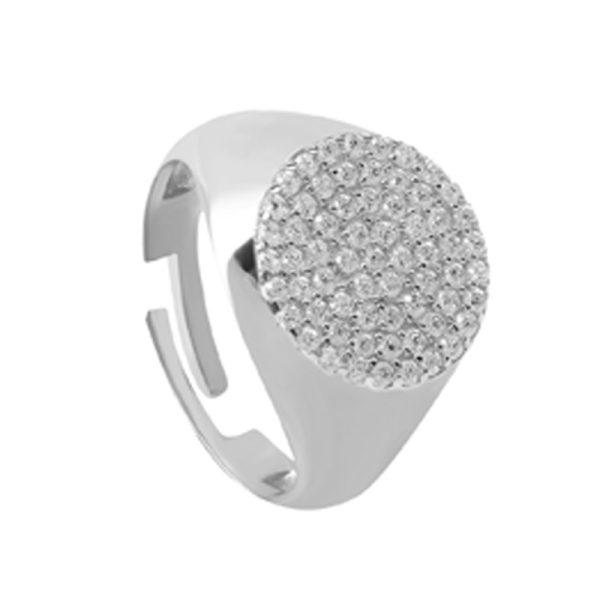 טבעת כסף - חותם לזרת עיגול משובץ