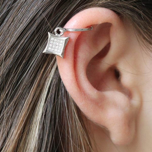 עגיל קליפ כסף מעויין תלוי