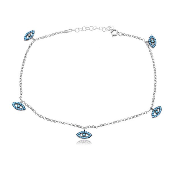 צמיד לרגל כסף חמש עיניים טורקיז