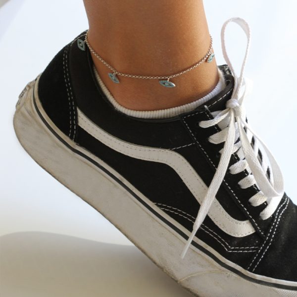 צמיד לרגל כסף חמש עיניים טורקיז