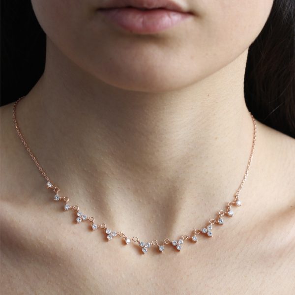 שרשרת רוז גולד זיגזג זירקונים