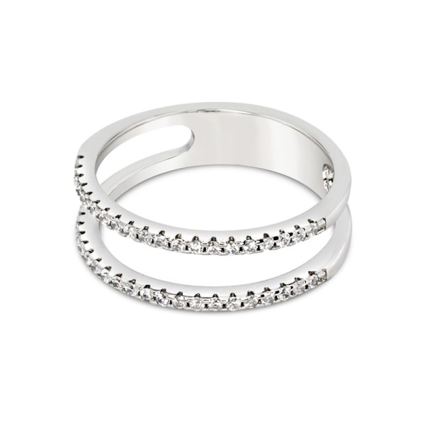 טבעת כסף שתי שורות משובצות