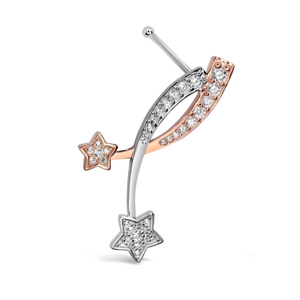 זוג עגילי כוכבים מנוגדים בשילוב כסף ורוזגולד