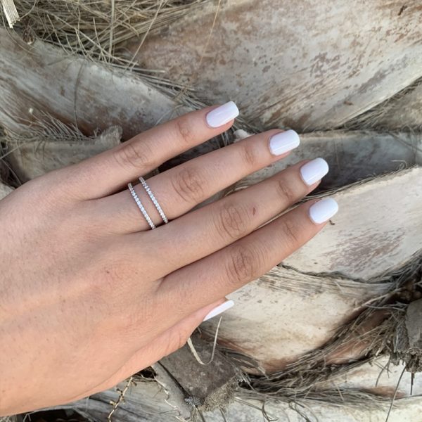 טבעת כסף שתי שורות משובצות